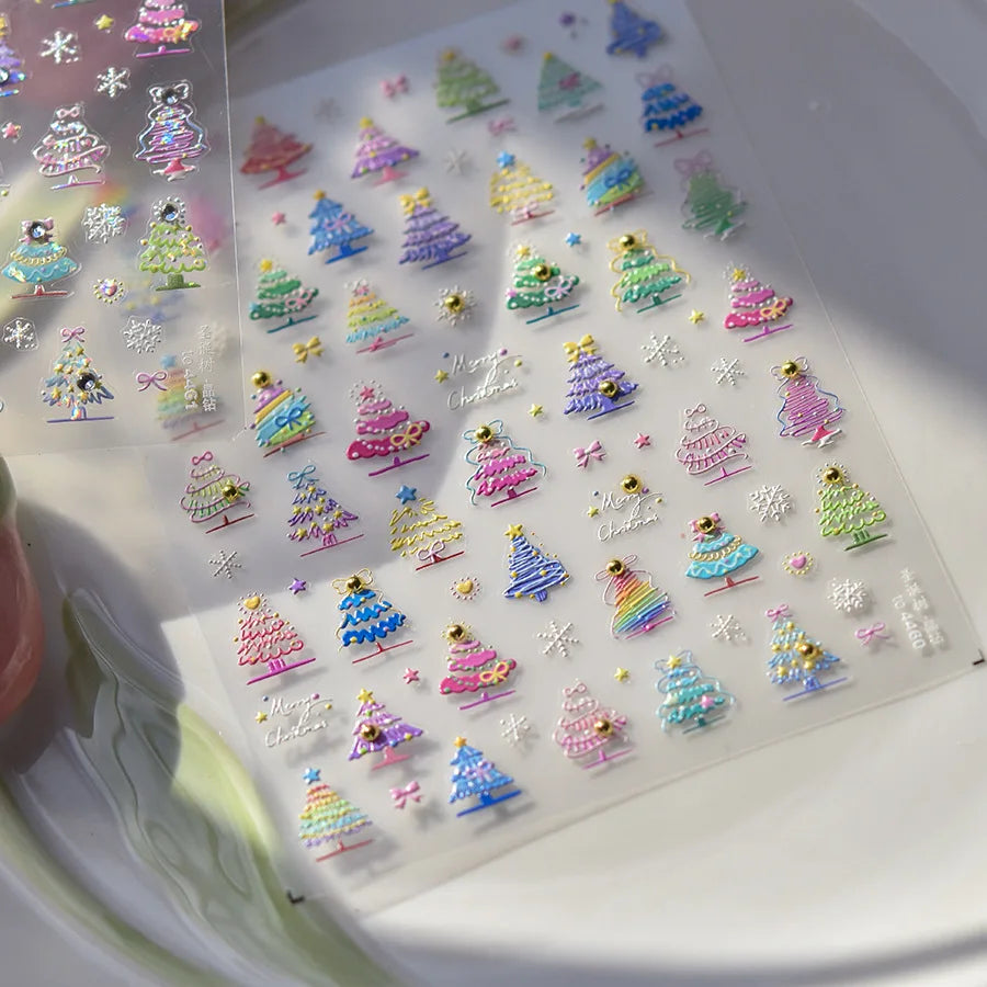 Luxury Crystal Diamond Nail Stickers 5D Cute Apple Christmas Tree Nail Decoration Stickers DIY 3D Happy New Year Manicure Decals