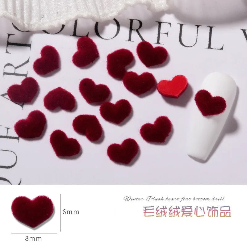 French Flocked Heart-shaped Nail Art Accessories 3D Plush Heart-shaped Nail Charms Autumn and Winter Manicure Decorations Parts