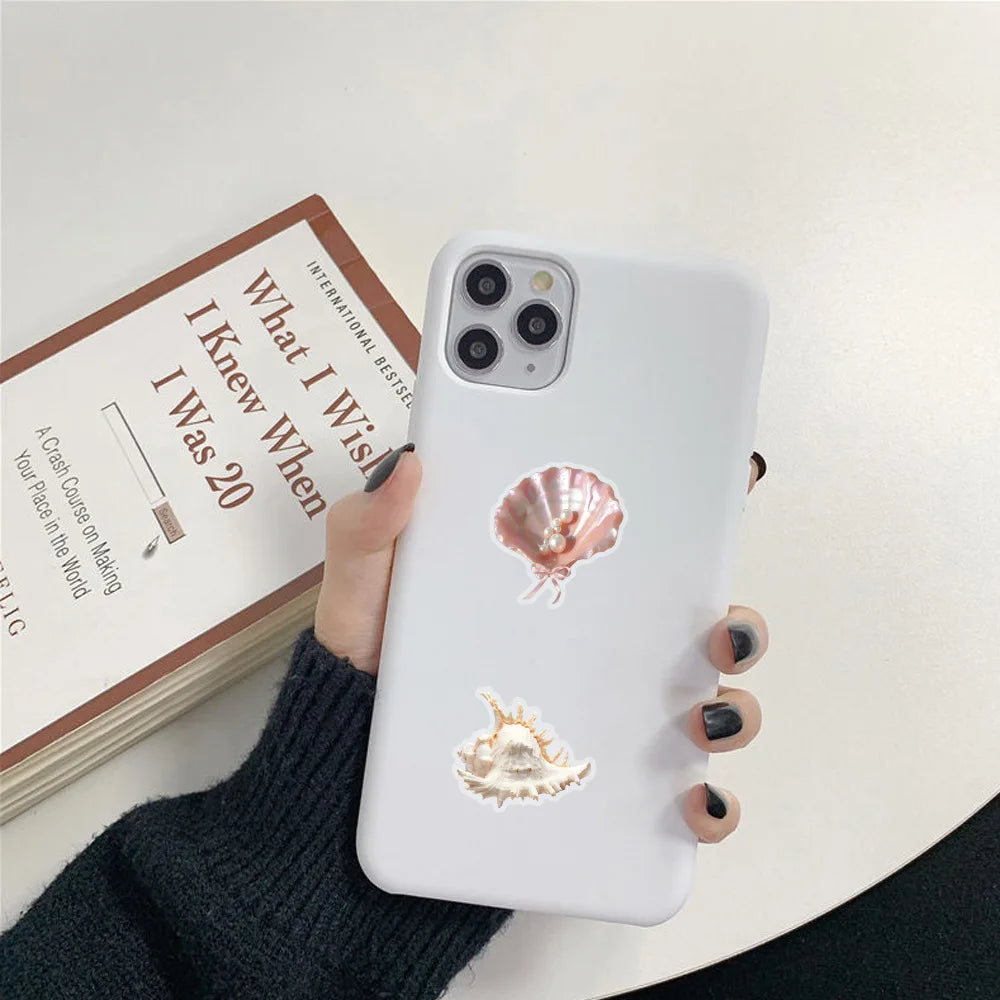 50PCS Cartoon Shell Graffiti Stickers Conch Pearl DIY Decorative for Kids Reward Stationery Notebook Water Cup