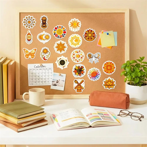 10/30/50PCS Yellow Datura Sun Sticky PVC Sticker Stationery DIY Laptop Luggage Skateboard Decoration Scrapbooking for Kids