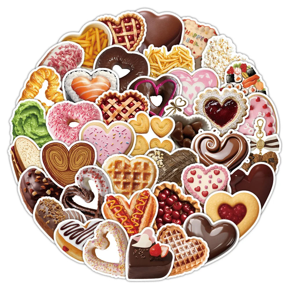 50-Pack Heart-Shaped Food Graffiti Stickers Personalized INS Style Valentine's Day Love Dessert Creative DIY Stickers
