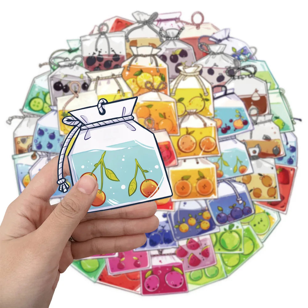 50PCS Fruit Tea Bag Cartoon Series Decorative Stickers DIY Decorative Tablet Computer Water Cup Skateboard Toy Stickers
