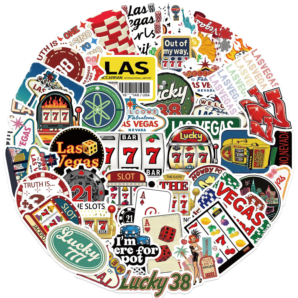 50PCS Cartoon Las Vegas Graffiti Stickers Guitar Notebook Luggage DIY Waterproof Stationery Children's Stickers