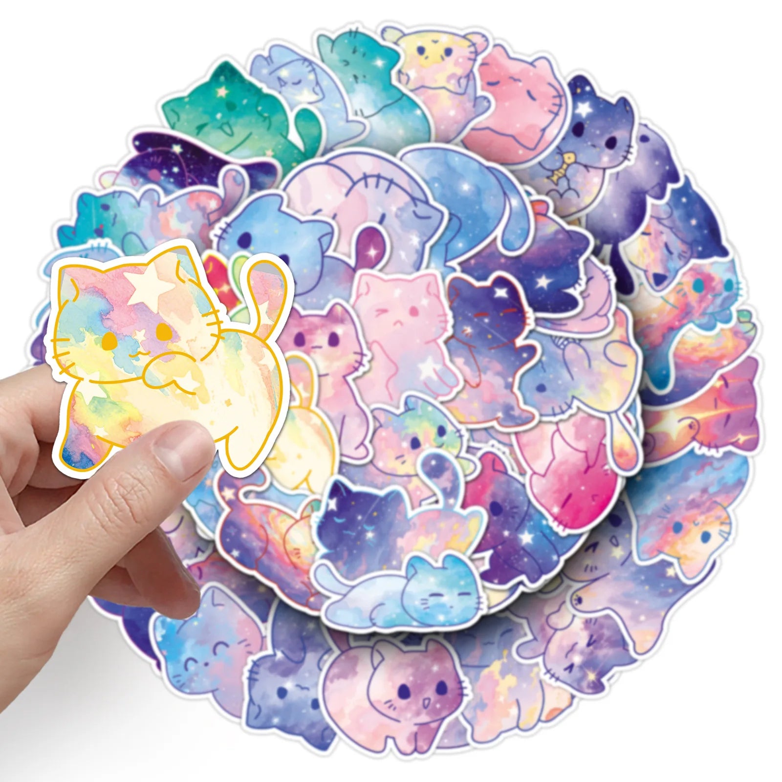 50/100PCS Starry Sky Cat Graffiti Stickers Cartoon Cute Hand drawn Decoration Water Cup Phone Stationery Notebook Reward Sticker