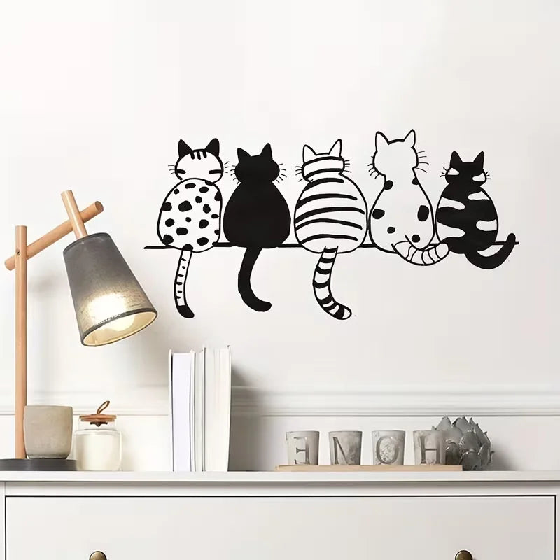 New Black Five Cats Back Wall Stickers Living Room Bedroom Entrance Glass Showcase Cabinet Removable Self Adhesive Decorative Pa