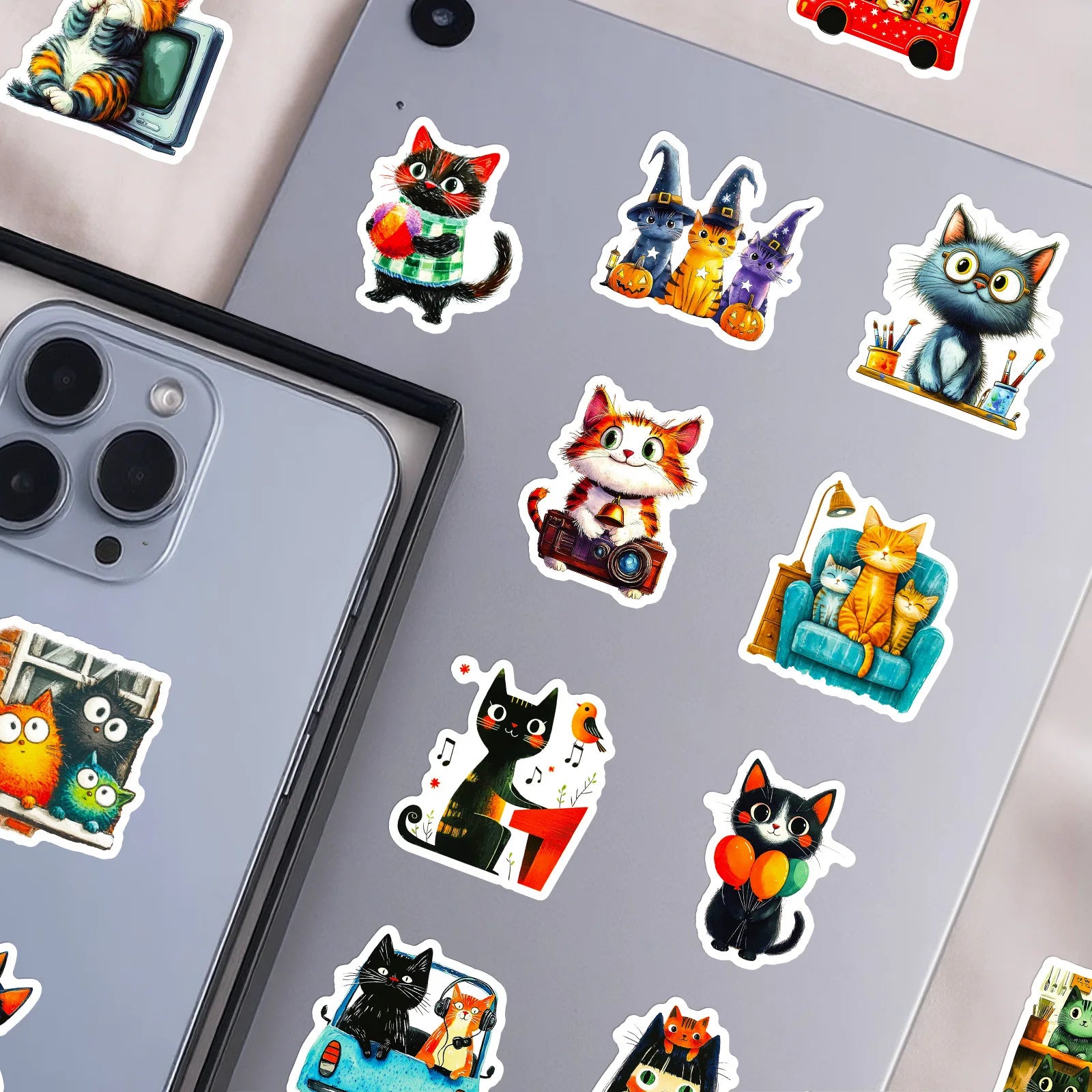 56/112Pcs Artistic Colorful Japanese Cat Doodle Stickers DIY for Scrapbook Notebook Stationery Box Pen Holder Phone Desk Bicycle