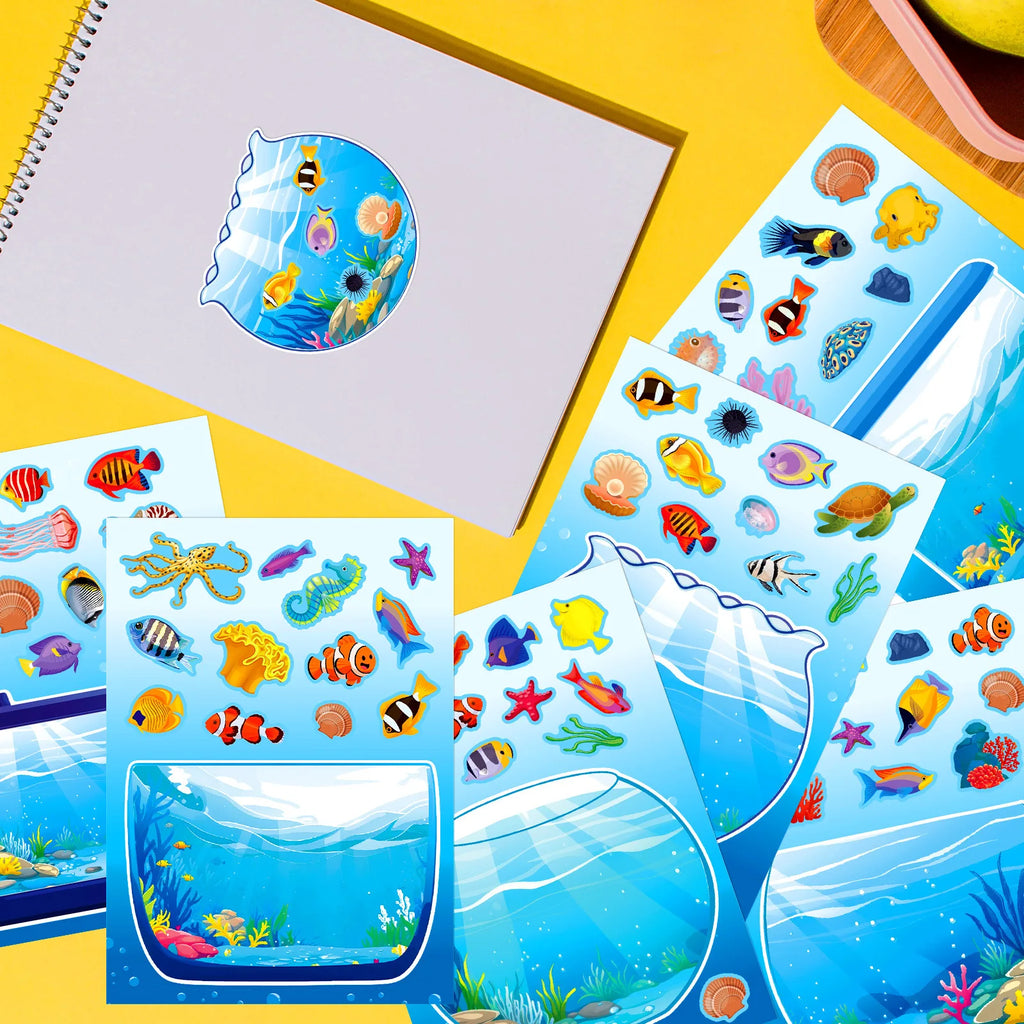 6/12PCS Underwater World Fish Tank Decoration Puzzle Stickers Cartoon Fun Puzzle Handmade Stationery Stickers