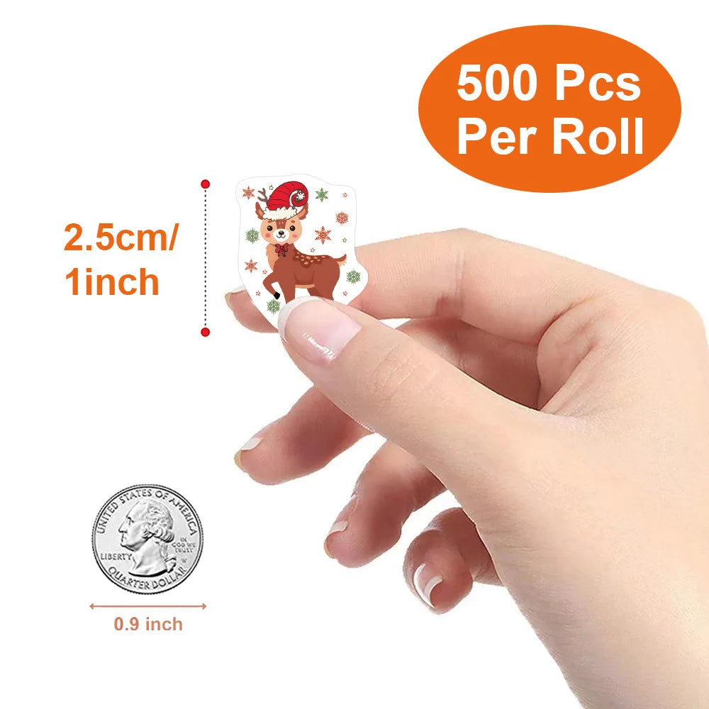 500pcs/roll Cartoon Christmas Theme Gift Tag Stickers Holiday Birthday Party Gift Decoration Praise Stickers Reward Stickers Lab