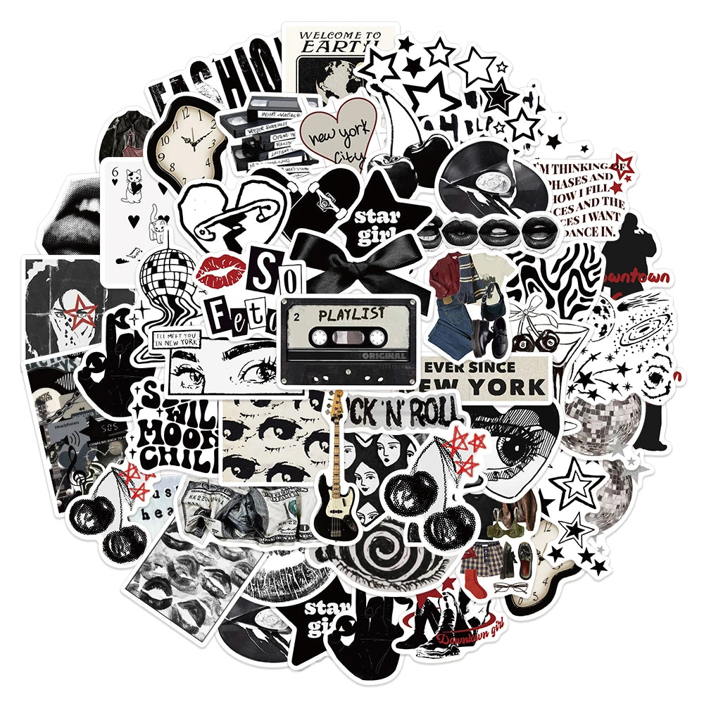 50PCS Creative Black Y2K Creative Aesthetic Sticker Advanced Mobile Phone Case Laptop Sticker