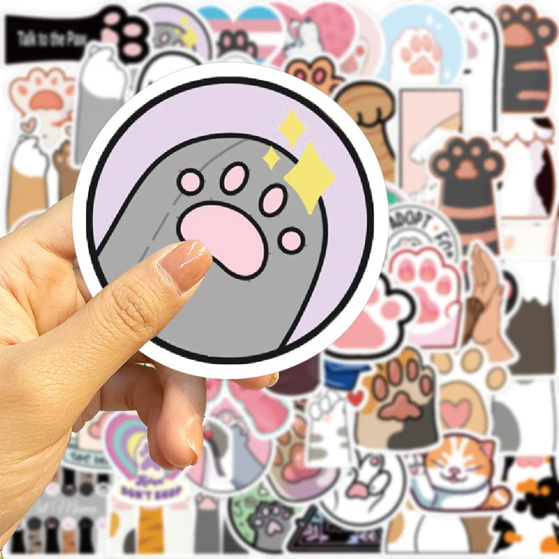 10/30/61PCS Cute Cat Paw PVC Sticker Aesthetic Children's Decoration Scrapbooking Korean Stationery School Supplies for Kids
