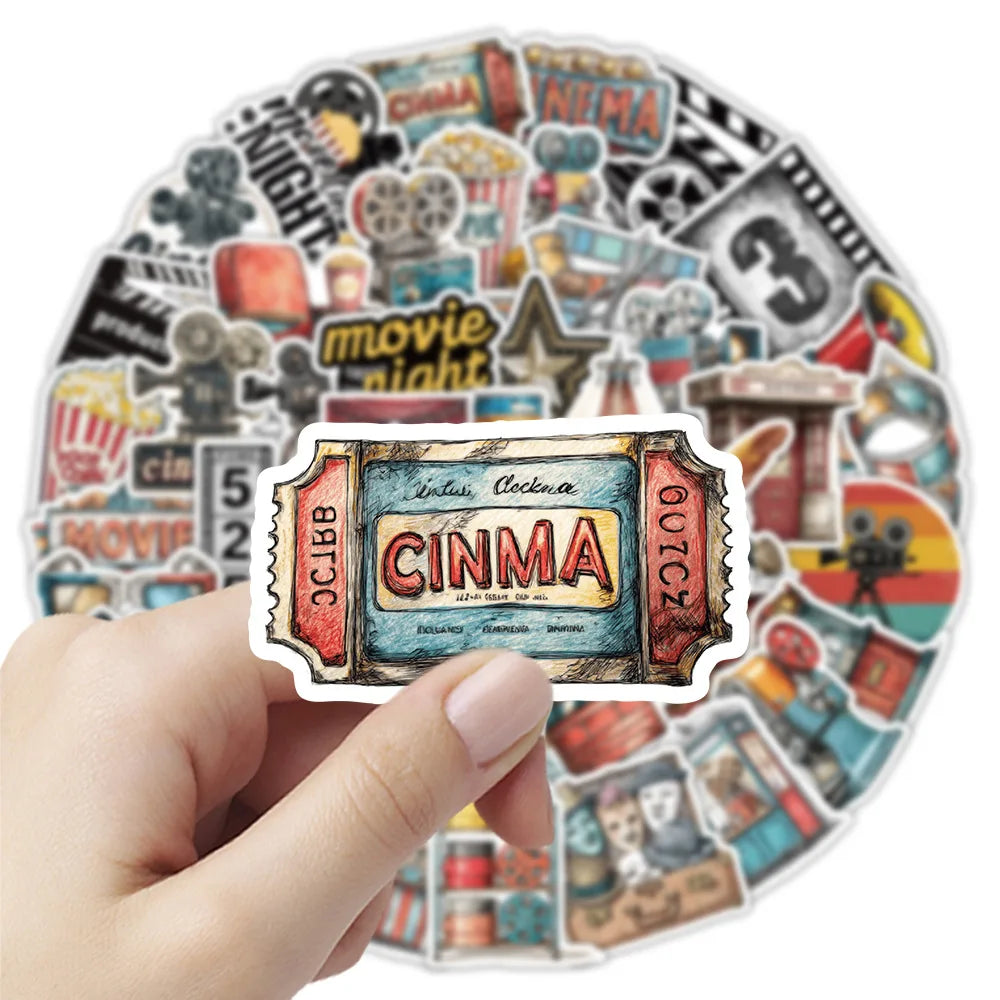 50/100PCS Retro Movie Graffiti Stickers Popcorn Roll Creative Decoration Stationery Notebook Stickers