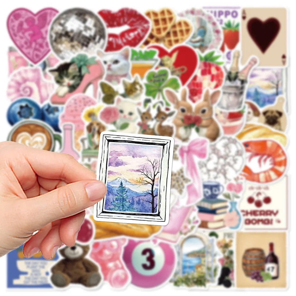 50PCS Aesthetic Pinterest Sticker Decoration Fashion Harajuku Laptop Luggage Creative Wall Bar Decor Streetwear Creative Sticker