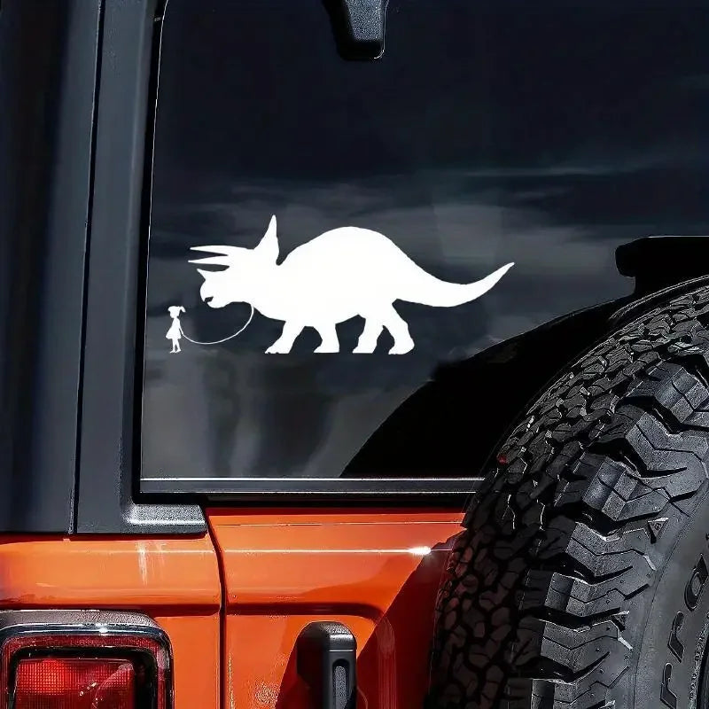 Little Pretty Holding A Triceratops Car Stickers For Laptop Water Bottle Car Truck Van SUV Motorcycle Vehicle Paint Window Wall