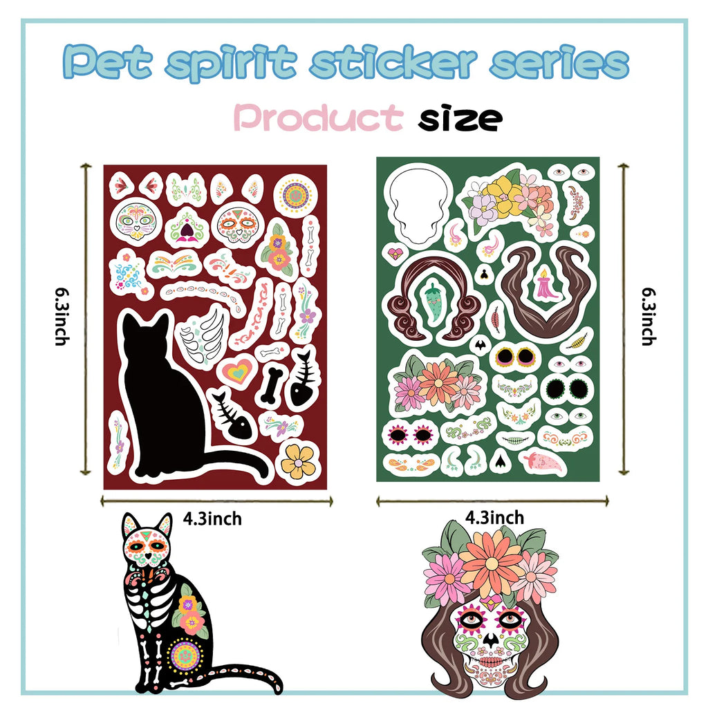 8/16/24PCS Toy Puzzle Stickers Mexican Day of the Dead Make a Face Stickers DIY Handicrafts Waterproof Stickers