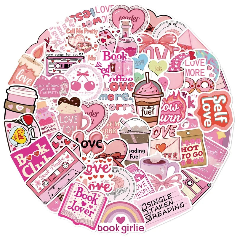 10/30/50PCS Cartoon Pink Love PVC Sticker Aesthetic Children's Stationery Sticky DIY Decoration Scrapbooking School Supplies