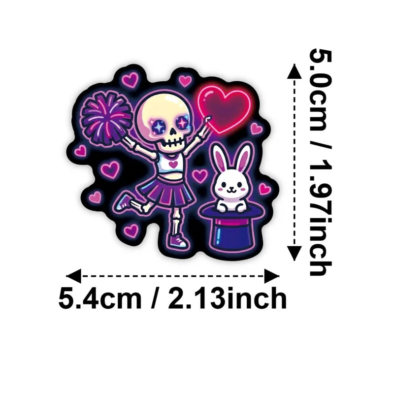 10/30/50PCS Neon Skeleton Love Sticky PVC Sticker Stationery DIY Colored Laptop Luggage Skateboard Decoration Scrapbooking