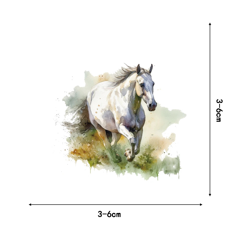 60PCS Dynamic Running Horse Sticker Oil Painting Horse Pattern Handmade Decoration Funny Landscaping Retro Animal Stickers