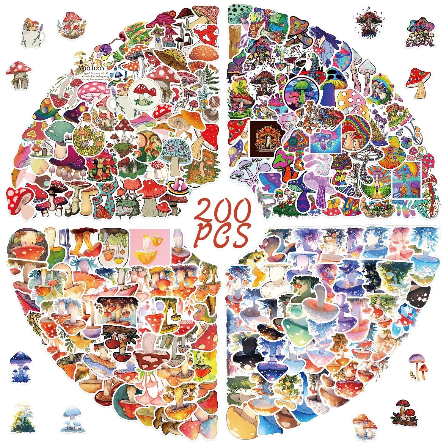 50/200PCS Cartoon Watercolor Mushroom Graffiti Stickers Luggage Guitar Notebook Stationery Decoration Waterproof Stickers