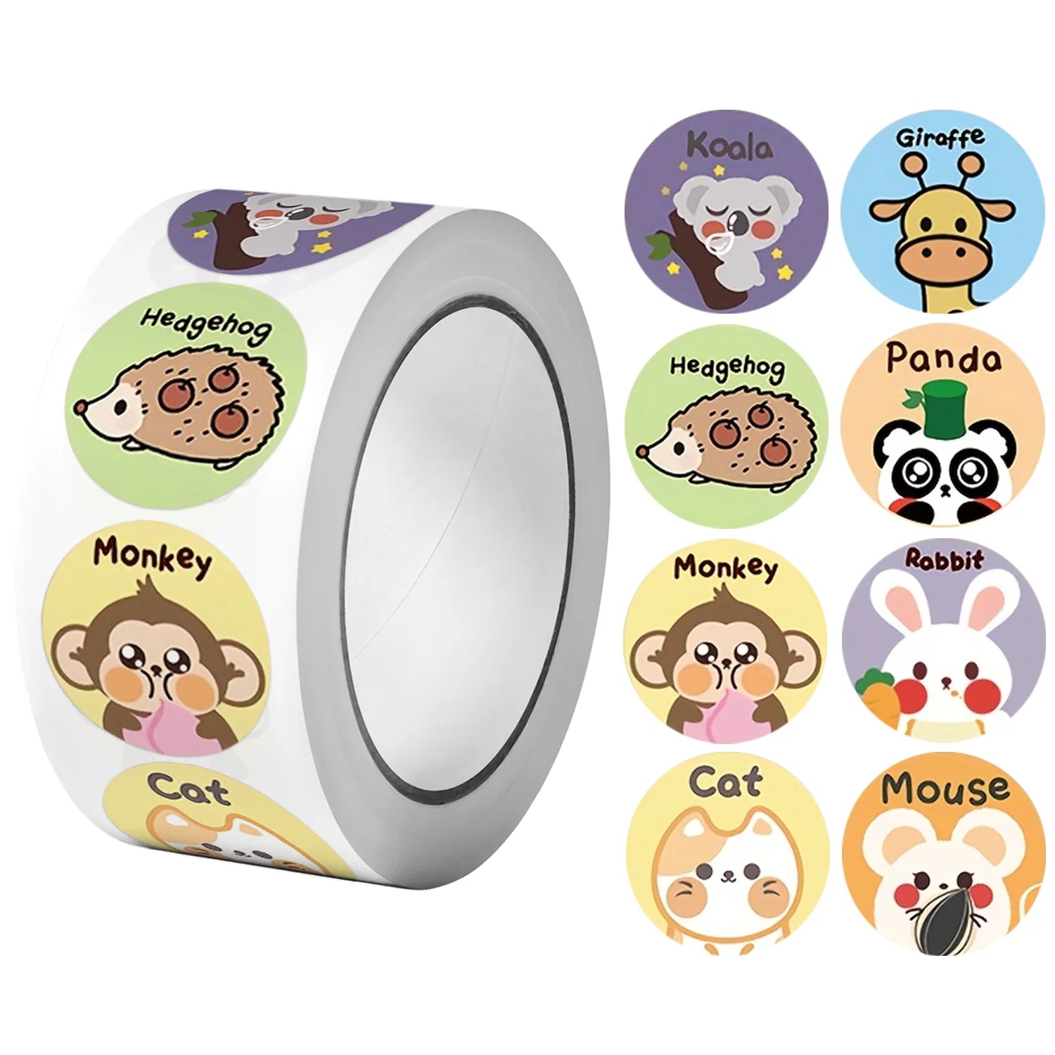 1Roll(500pcs) 1'' Round Cartoon Animals Stickers for Kids Teacher Reward School Supplies Animal Incentive Home Decor