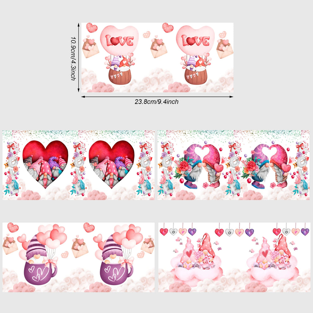 5 sheets Valentine's Day UV DTF Cup Stickers, DTF Friction Transfer Stickers, Waterproof Transfer Stickers for 16oz Glass Cups