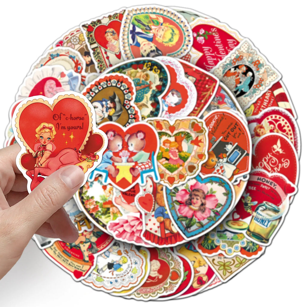 50/100PCS Retro Valentine's Day Stickers, Festival Love Victoria Style Waterproof Decorative Card Sticker