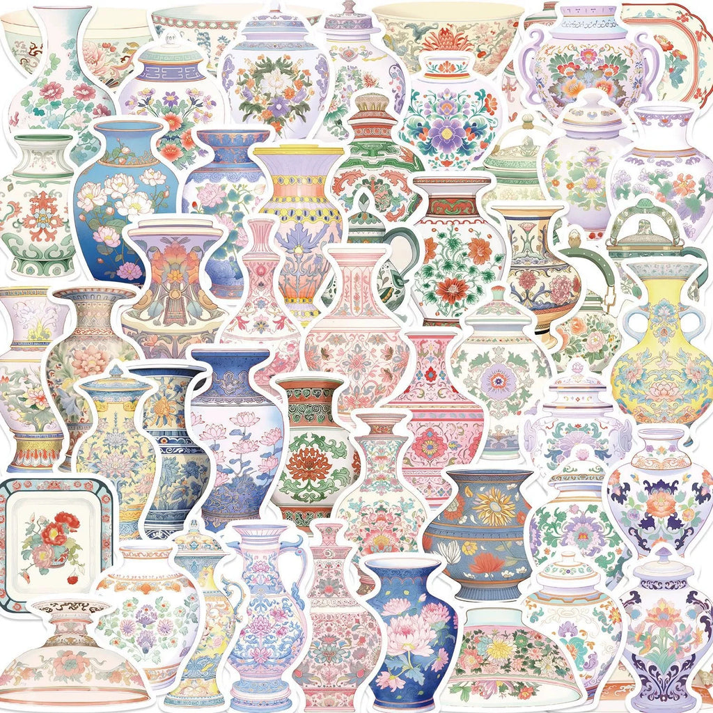 52/104 PCS Cartoon Porcelain Vase Graffiti Stickers Decorative Guitar Notebook Luggage DIY Waterproof Stickers