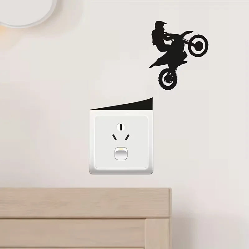 1pc Creative Black Motorcycle Switch Wall Sticker -PVC Detachable Wall Sticker, Bathroom, Bedroom, Living Room Light Switch Deco
