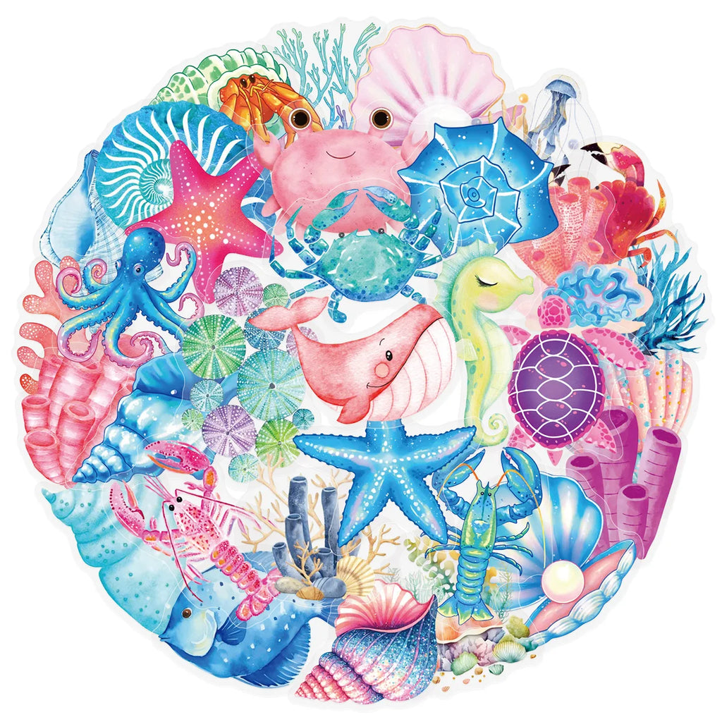 50-Pack Psychedelic Ocean Coral Shell Graffiti Stickers Waterproof Decorations for Phones Laptops Helmets Stationery Notebooks