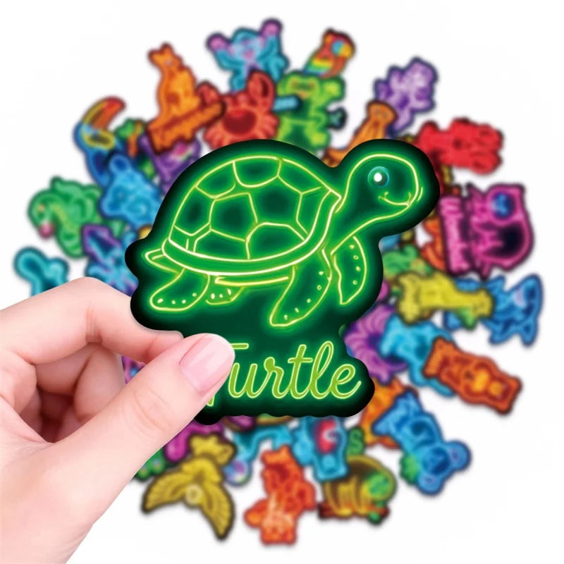 10/30/50PCS Neon Animals Sticky PVC Sticker Stationery DIY Colored Laptop Luggage Skateboard Decoration Scrapbooking