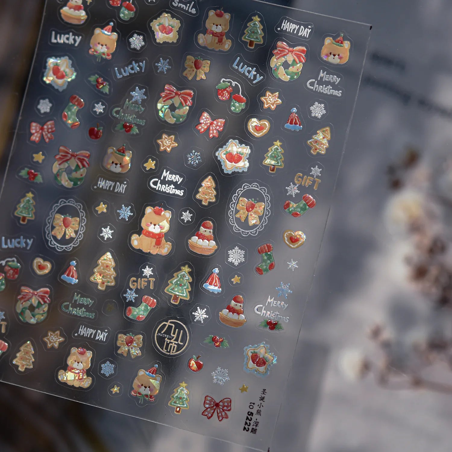 Luxury Crystal Diamond Nail Stickers 5D Cute Apple Christmas Tree Nail Decoration Stickers DIY 3D Happy New Year Manicure Decals