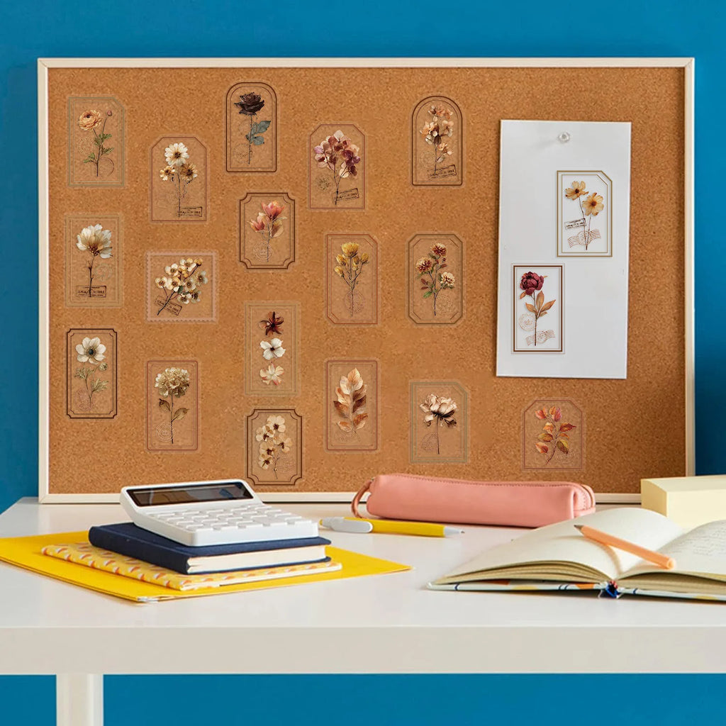 50/100PCS Cartoon Old Page Flower Picking Stationery Sticker Pack Waterproof Transparent PET DIY Decorative Guitar Notebook