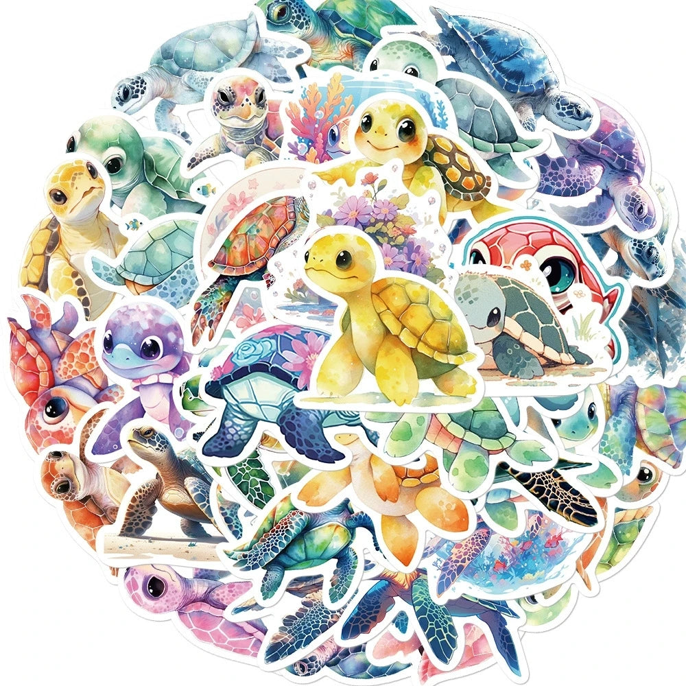 50/100PCS Cartoon Cute Turtle Graffiti Stickers Decoration Guitar Notebook Luggage DIY Waterproof Stationery Stickers