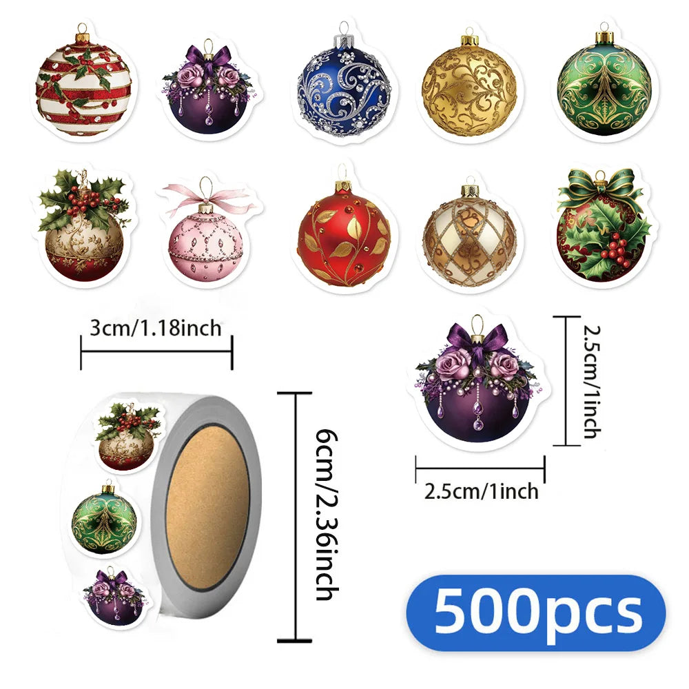 500PCS Cartoon Christmas Ball Decoration Small Pattern Roll DIY Luggage Water Cup Handmade Scrapbook Christmas Reward Stickers