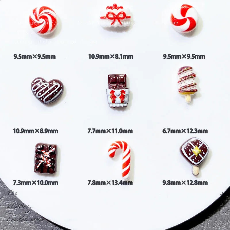 10pc Christmas Chocolate Candy Nail Charms Cute Simulation Series Food Play Cake Nails Accessories DIY Rhiestones Nails Decorati