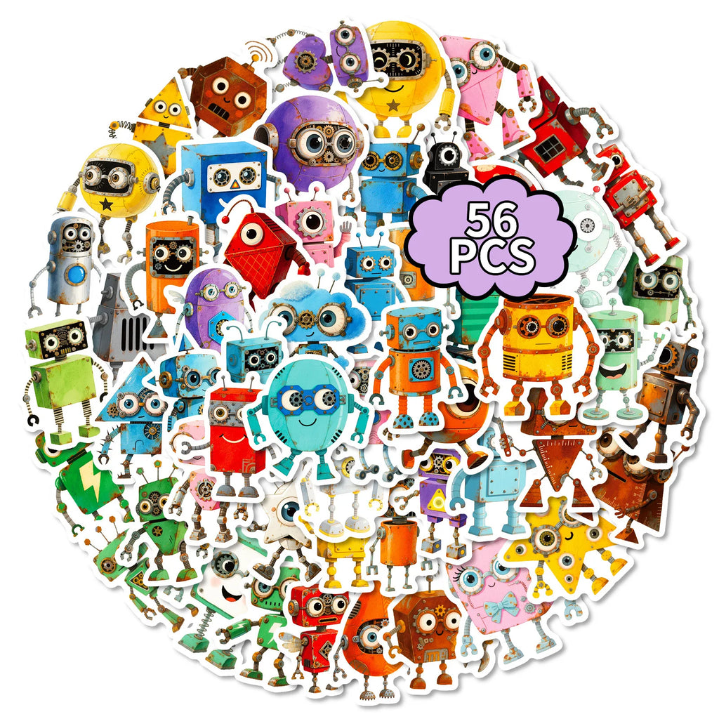 56/112PCS Cartoon Robot Graffiti Stickers Cute Q-Version DIY Decorative Notebook Stationery Box Reward Stickers