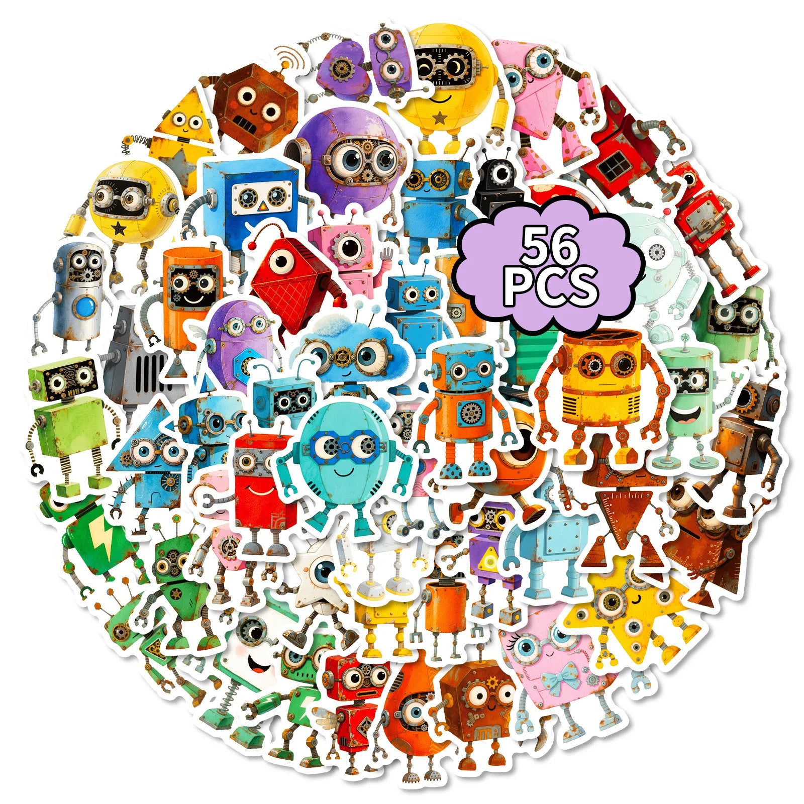 56/112PCS Cartoon Robot Graffiti Stickers Cute Q-Version DIY Decorative Notebook Stationery Box Reward Stickers