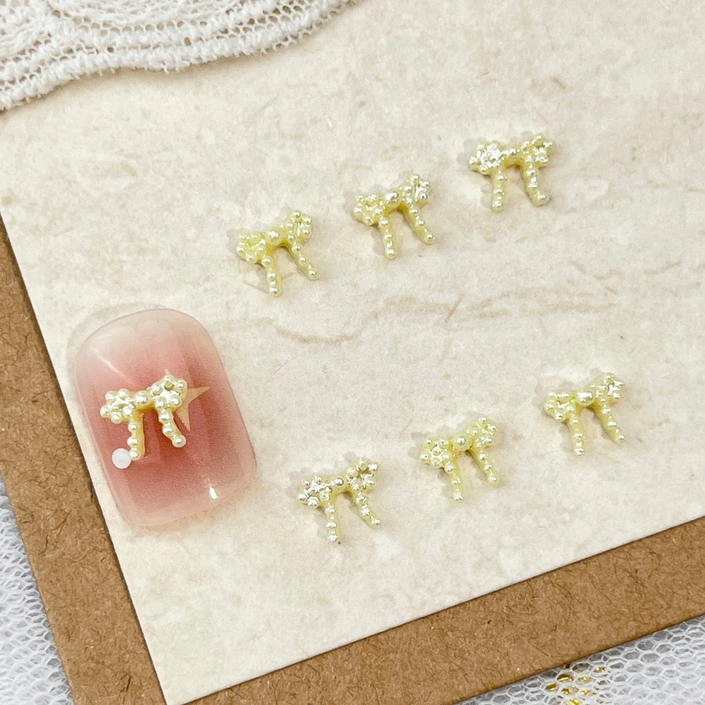 10pc Cute 3D Resin Pearl Bow Nail Art Charms Macaron Imitation Japanese Preal Bowknot Ribbon Nail Decorations DIY Nail Accessory
