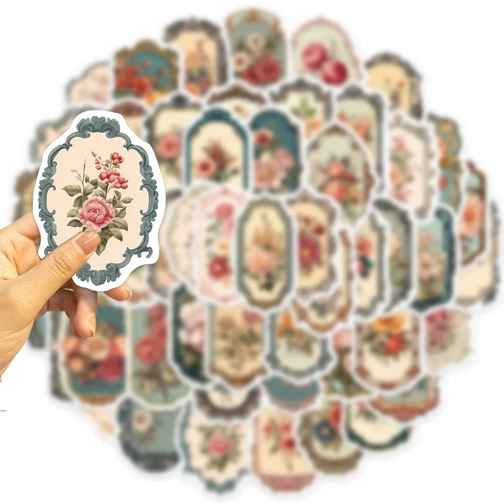 50PCS Vintage Flower Mirror Graffiti Stickes,Decoration Guitar Laptop Luggage DIY Waterproof Sticker