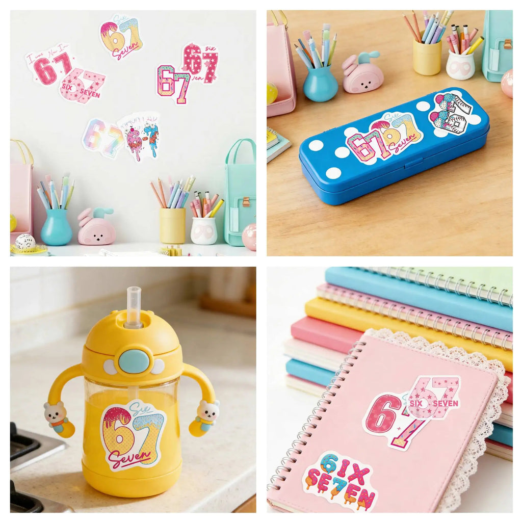 50/100Pcs Cartoon Number 67 Doodle Stickers for Cup Stationery Box Fridge Suitcase Phone Waterproof Creative Number Decals
