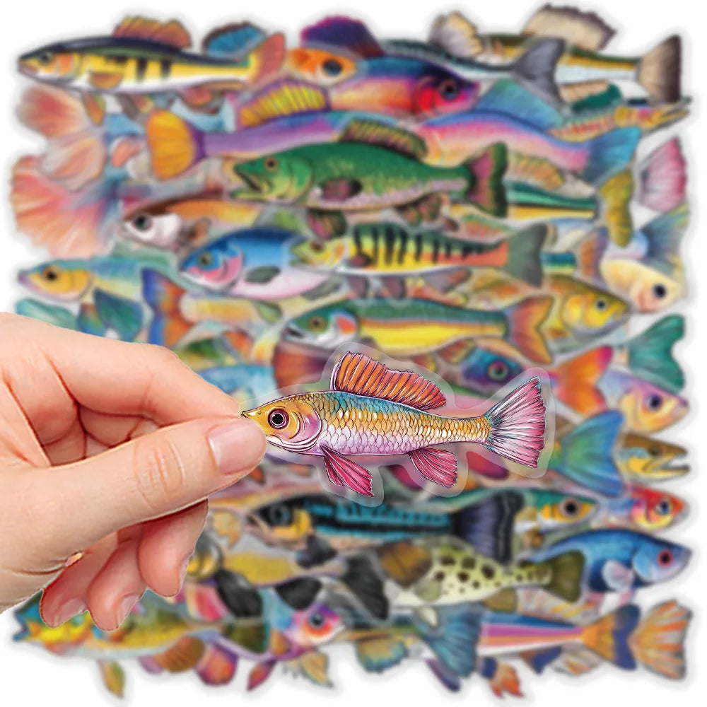 50Pcs Cartoon Fish Sticker Transparent PET Laptop Phone Case Decoration iPad Waterproof Sticker