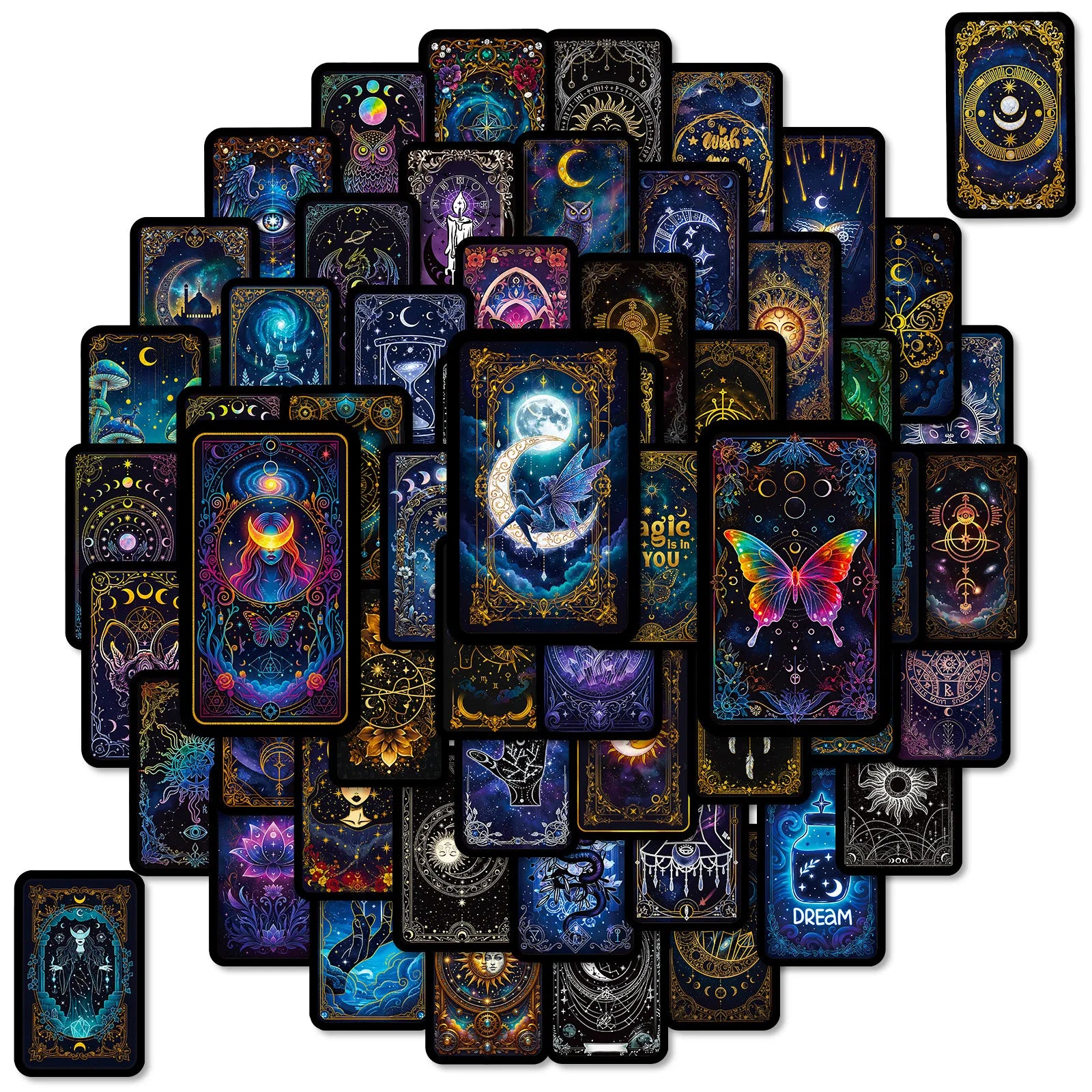 56PCS Celestial Astrology Magic Stickers Sun Moon Tarot Elements Stationery DIY Notebook Album Luggage Aesthetic Sticker