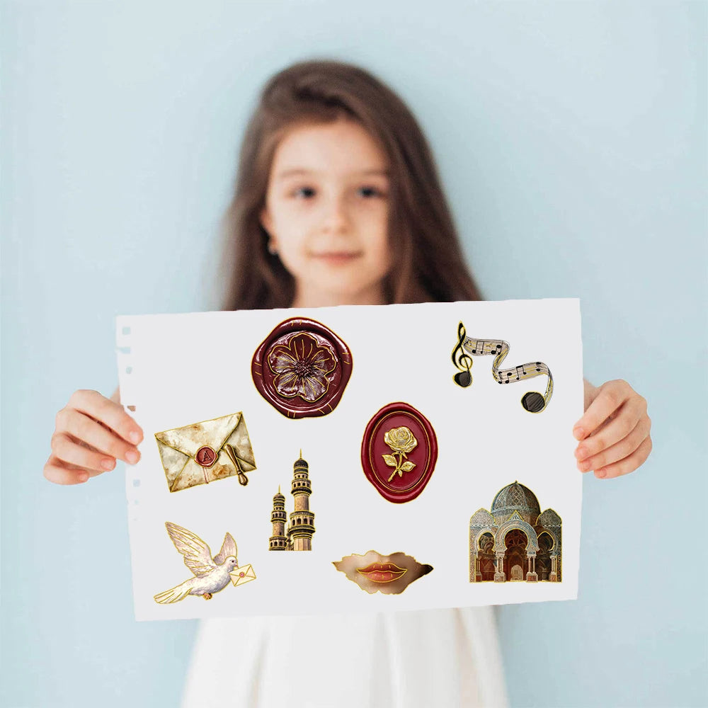 50PCS Retro European Court Style Red Gold Version Sticker Harajuku Cartoon Bicycle Comfortable PET Photo Suitcase Retro Stickers