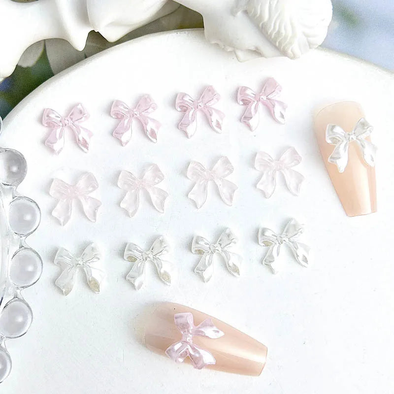Pink ice-transparent Ribbon Bow Nail Art Accessories Shiny BowKont Resin Nail Charms DIY Manicure Design Nail Decorations Parts