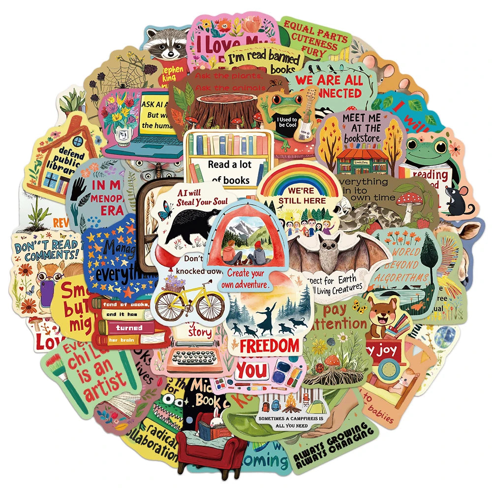 50PCS Inspirational Language Power Cartoon Stickers DIY Scrapbook Phone Case Laptop Tablet Decorative Stickers