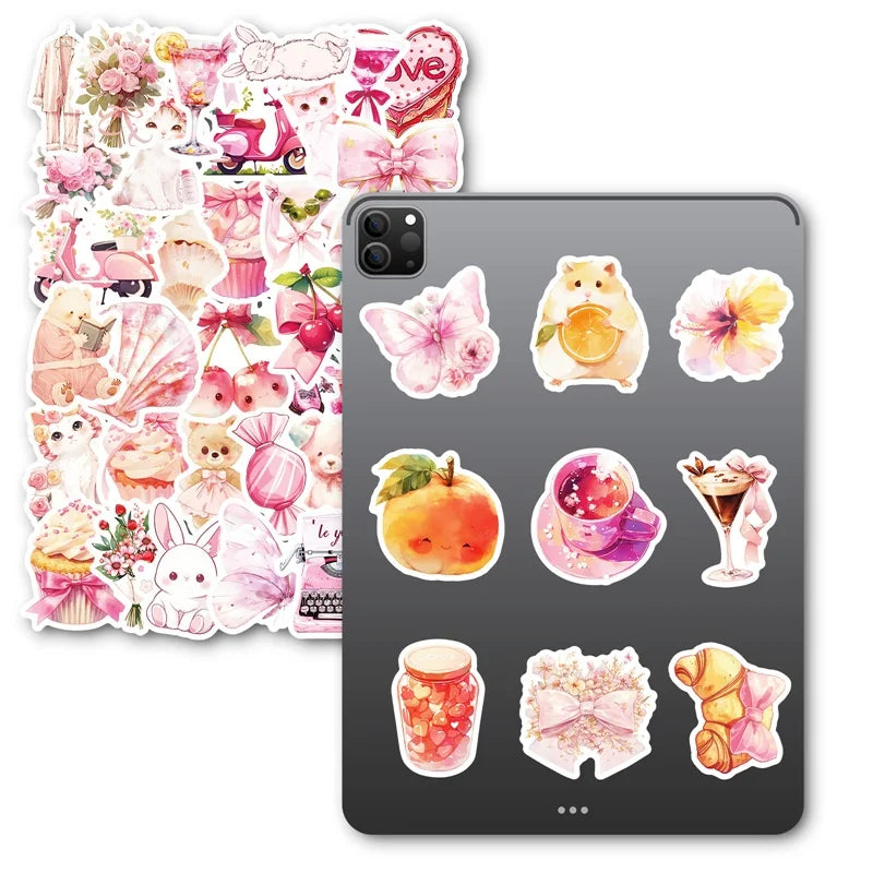 10/30/50PCS Kawaii Pink Sweet Sticky PVC Sticker Aesthetic Children's Stationery DIY Decoration Scrapbooking School Supplies
