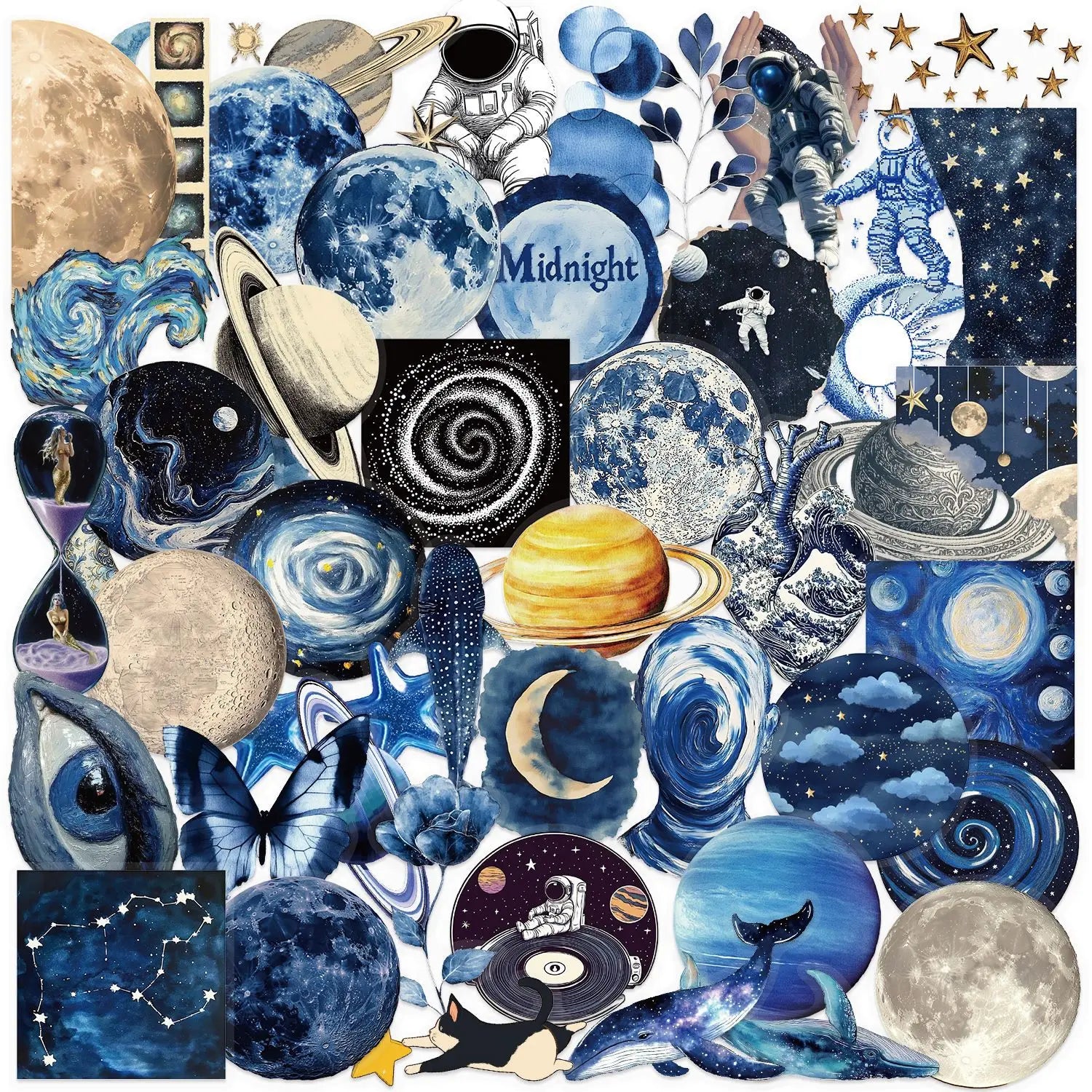 50PCS Blue Space Graffiti Stickers Transparent Waterproof Handbag Material Phone Case Notebook Water Cup Decorative Stickers