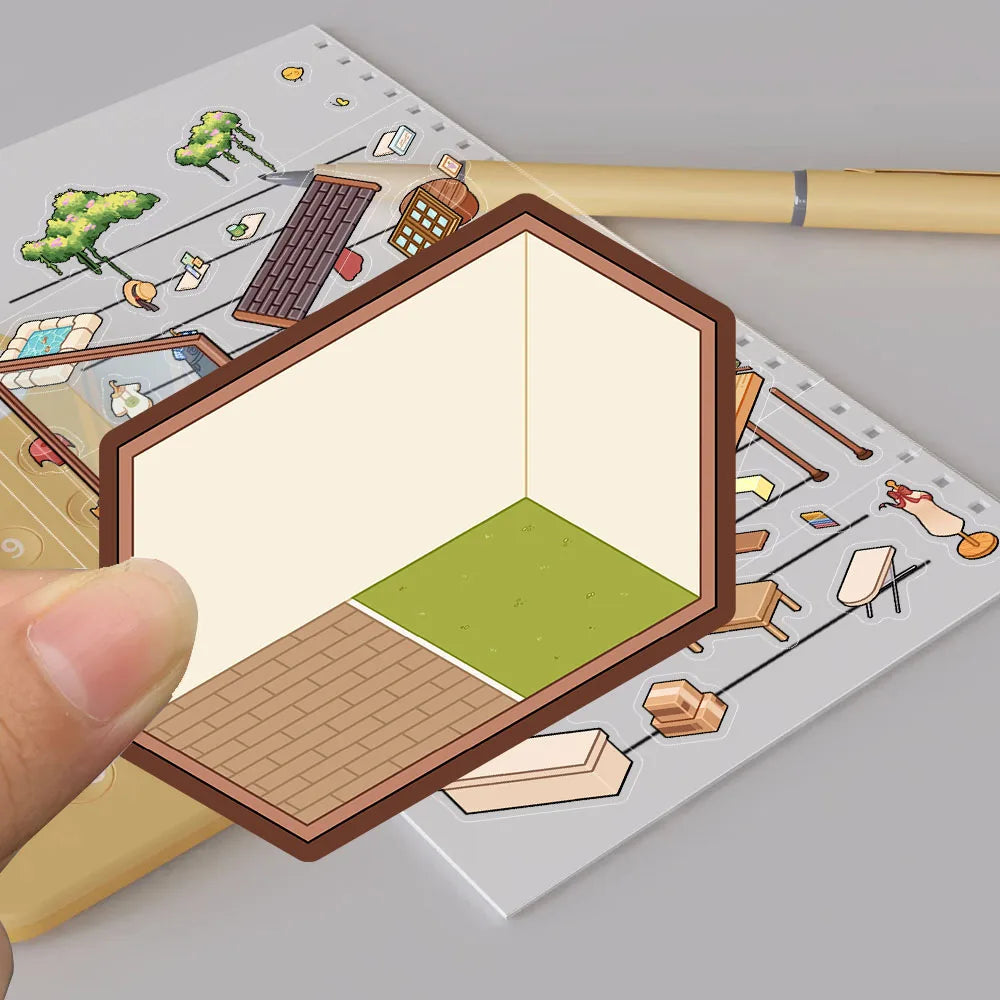 Studio 3D Landscaping Miniature Scene Sticker Harajuku Decompression Casual Scrapbook Personalized Modern Bedroom Stickers