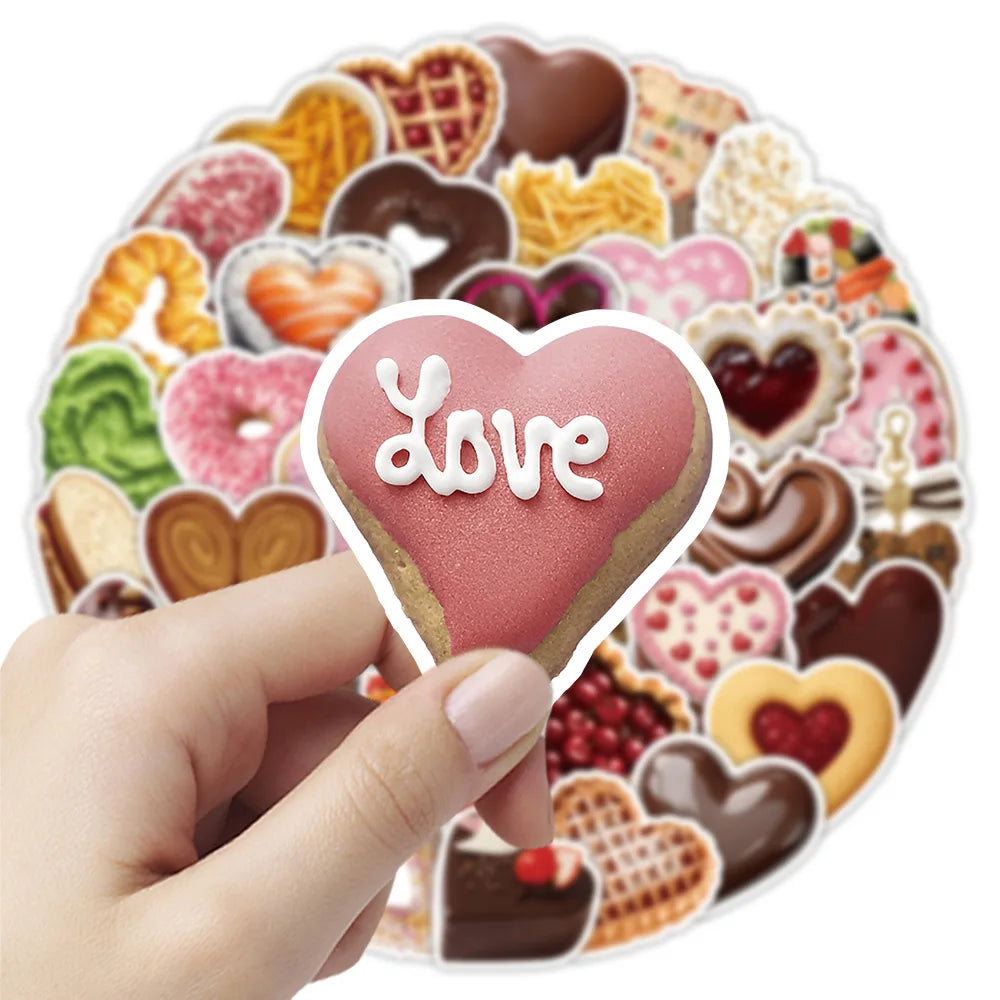 50/100Pcs Fresh Cartoon Heart Shape Food Doodle Stickers for Suitcase Shoe Rack Stationery Box Guitar Piano No Repeat Decals