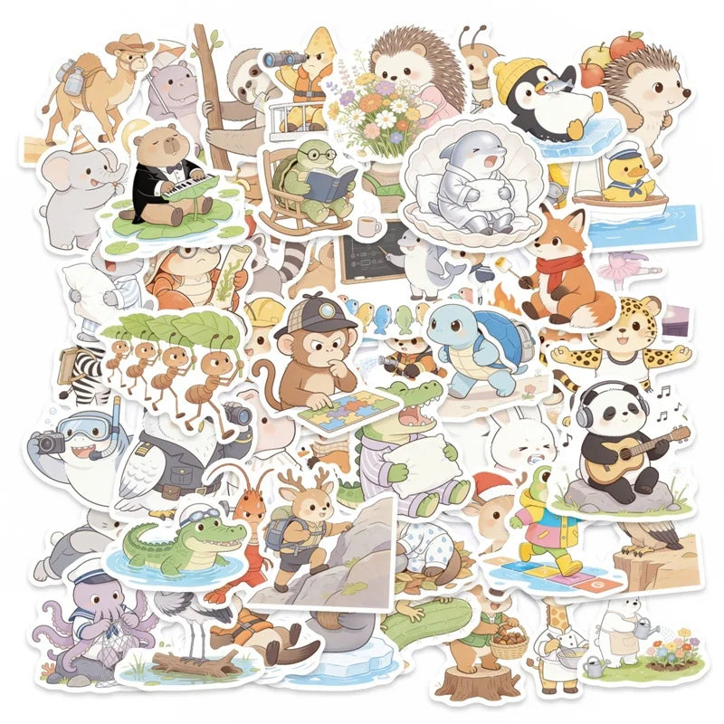 10/30/56PCS Watercolor Animals PVC Sticky Sticker Stationery DIY Children's Laptop Luggage Skateboard Decoration Scrapbooking