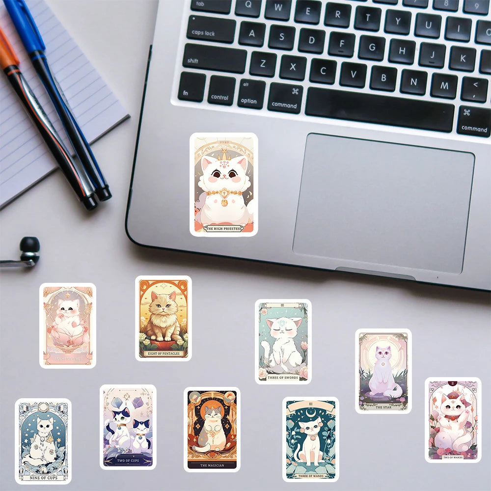 78PCS Cat Tarot Cards Sticker Cartoon Aesthetic Classic Decorative Phone Laptops Luggage Skateboard Suitcase Coffer Guitar Stick